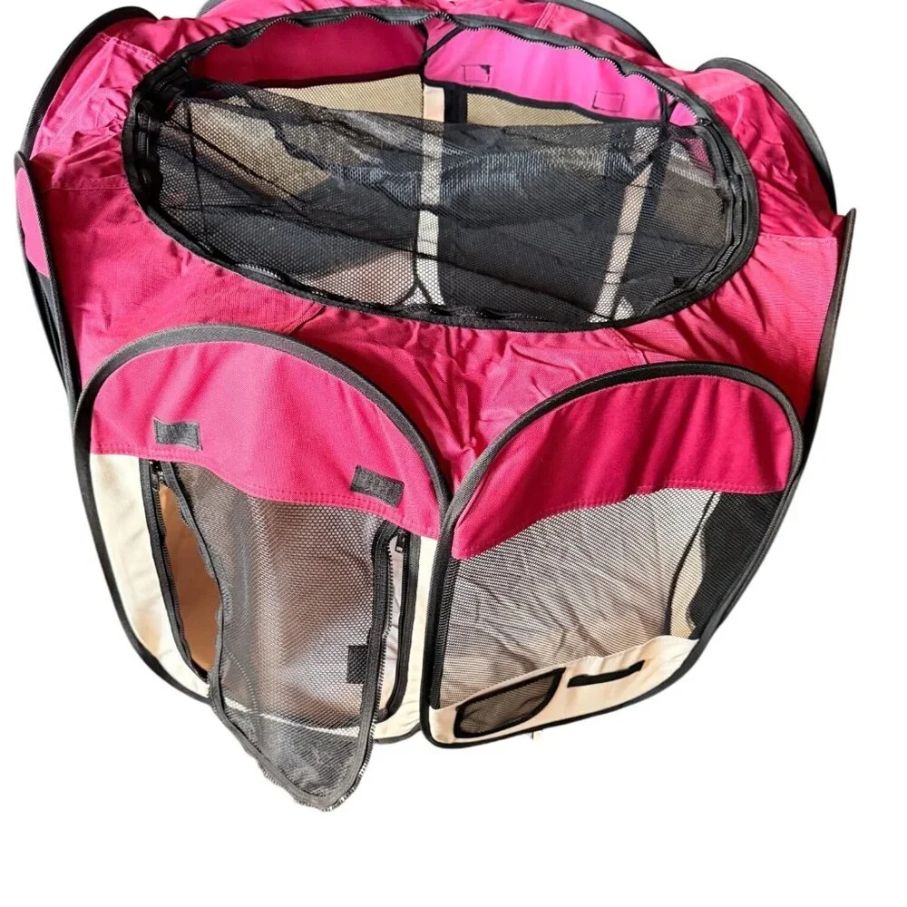 Portable Red & Beige Mesh Dog Playpen/pet playpen With Carrying Case - Doggie Do